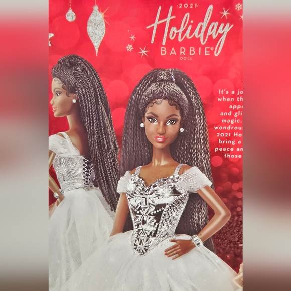 Barbie Signature 2021 Holiday Barbie Doll 12-inch Brunette Braids in Silver Gown - Picture 7 of 12